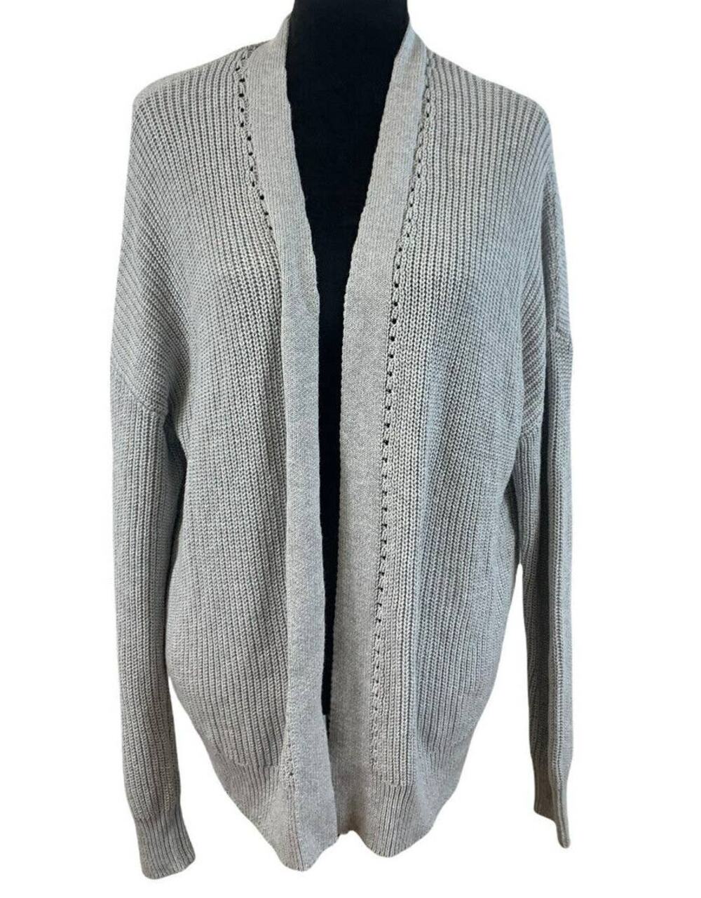 Abound Open Front Cardigan Sweater Ribbed Medium Light Gray NWT Pointelle Accent